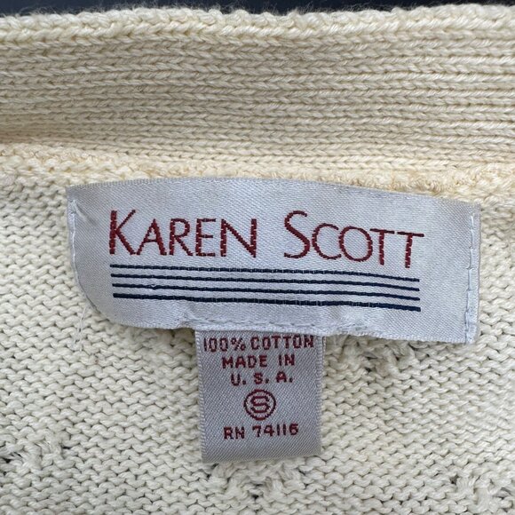 Vintage Cardigan Sweater Karen Scott USA Cotton Pale Yellow Womens Small 1980s - Picture 4 of 9